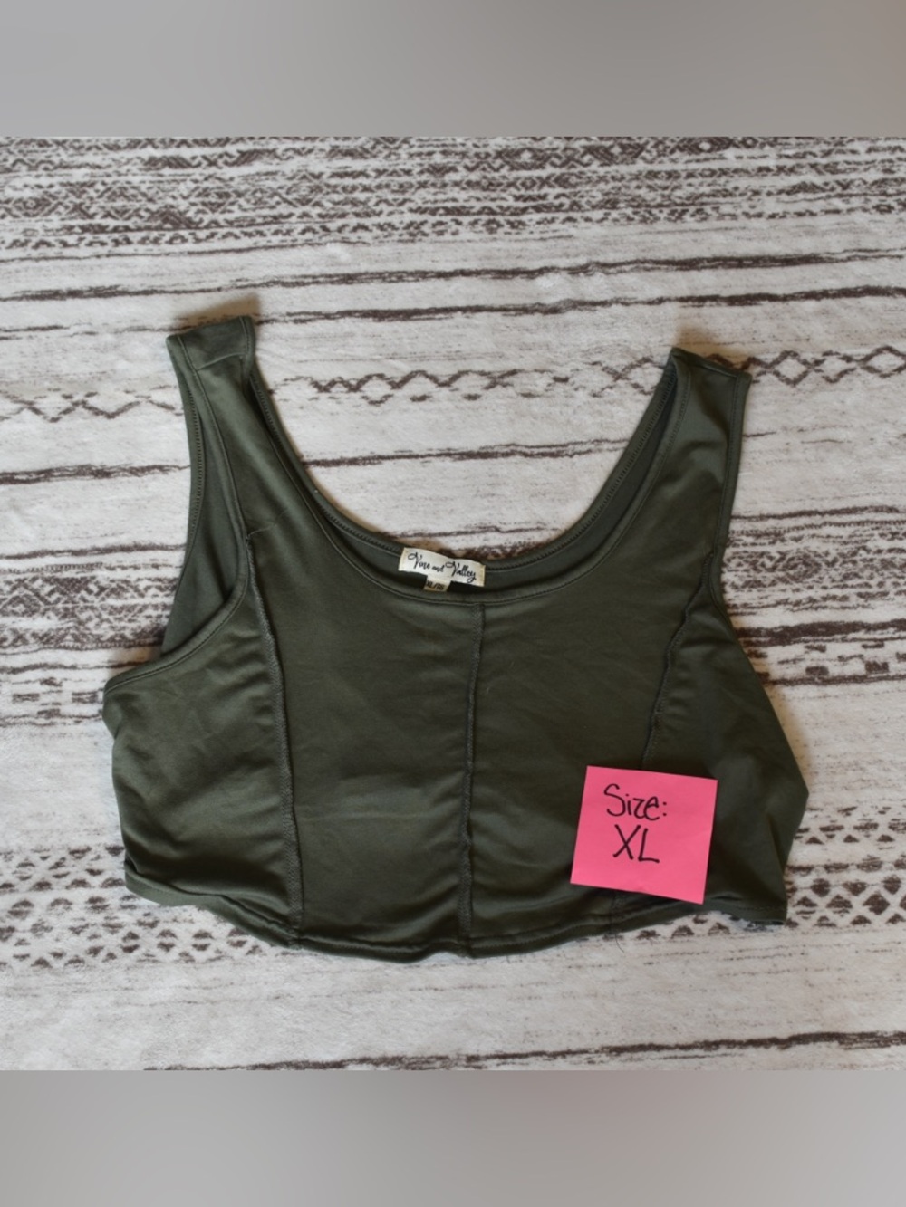 Olive Green Scoop Crop Tank Top - XL